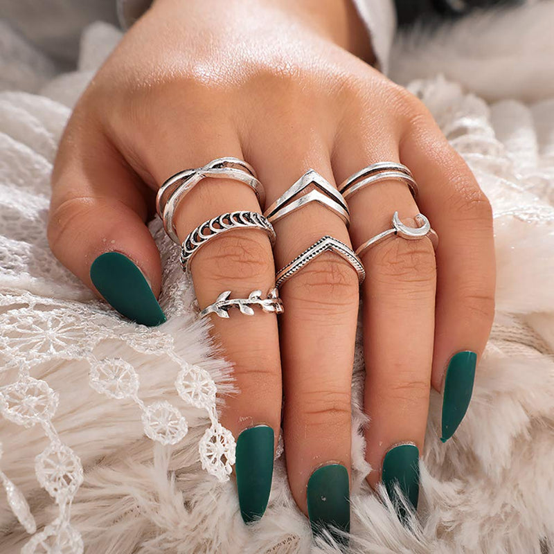 [Australia] - CSIYANJRY99 Boho Silver Star Moon Knuckle Ring Set for Women Teen Girls,Vintage Crystal Stackable Midi Finger Rings A:7pcs silver 