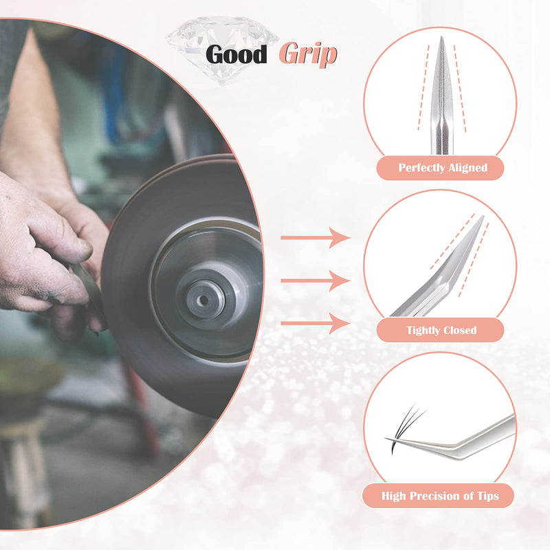 [Australia] - LANKIZ Eyelash Extension Tweezers Set 5 PCS for Volume Lash Extensions Stainless Steel Eyelash Tweezers for Extensions-Rose Gold Rose Gold 