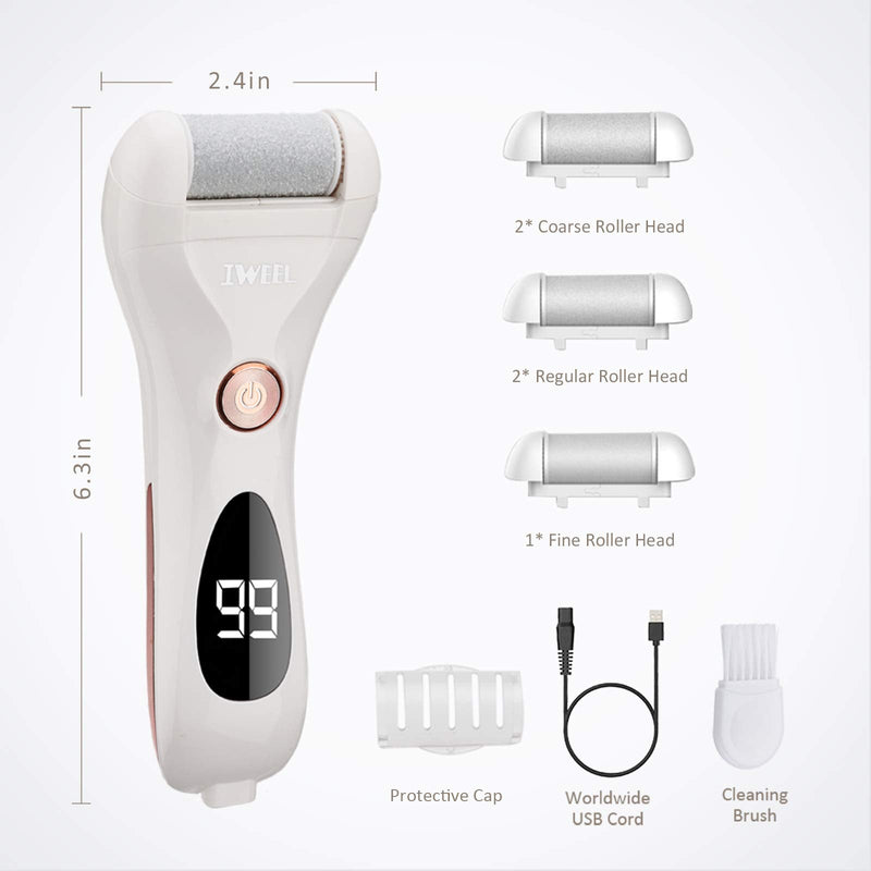 [Australia] - Callus Remover for Feet, Rechargeable Foot Scrubber Electric Foot File Pedicure Tools for Feet Electronic Callus Shaver Waterproof Pedicure kit for Cracked Heels and Dead Skin with 5 Roller Heads White&golden 