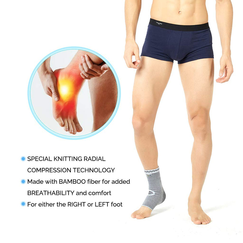 [Australia] - NeoTech Care Ankle Support Brace, Bamboo Fiber, Gray (Size XS, 1 Unit) X-Small (Pack of 1) 