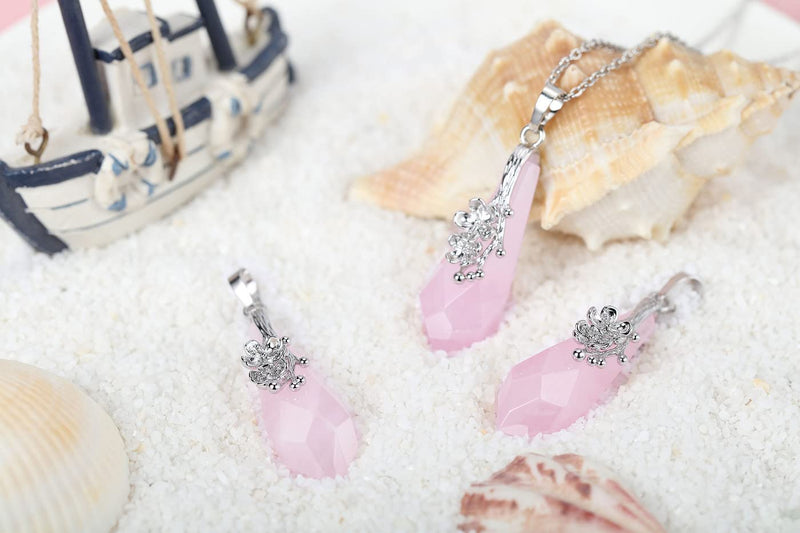 [Australia] - JOVIVI Rose Quartz Healing Crystal Stone Necklace Women Flower Wrap Natural Gemstone Crystal Facted Pointed Reiki Chakra Pendant Necklace Jewellery Gift 