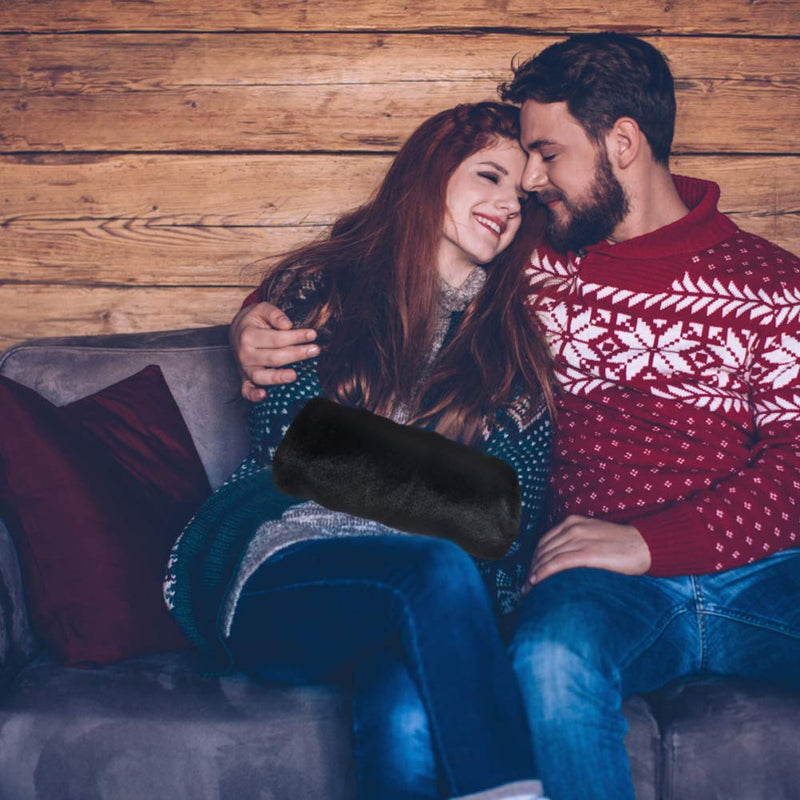 [Australia] - SwirlColor Faux Fur Hand Muffs for Women (Black), 13.8-inch *7.9 (35cm * 20cm) 