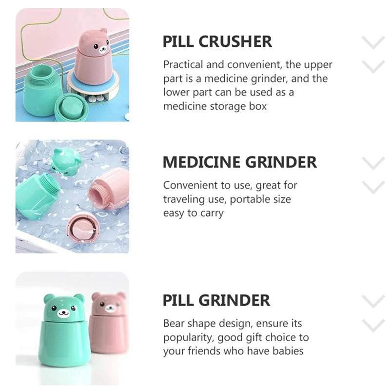 [Australia] - Pill Grinder, Cute Bear Portabl Pill Pulverizer Pill Crusher Medicine Tablet Grinder Container Storage Box (Pink) Pink 