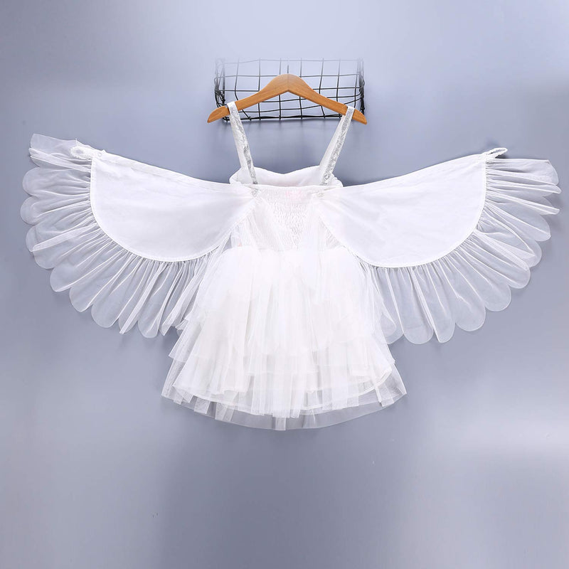 [Australia] - Angle Wing Dress Girl's swan Wing Party Performs Dress, Angel Flamingos Princess Dress, White Halter Dress with Angle's Wings 2-3T 