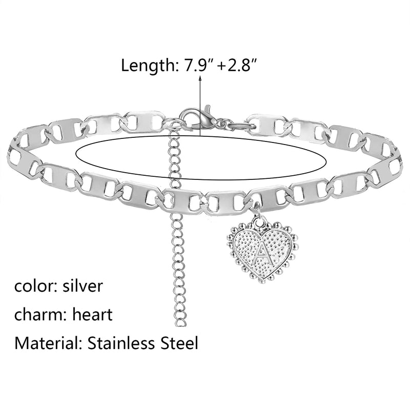 [Australia] - HUASAI Initial Anklet Silver Ankle Bracelets for Women Heart Letter Anklet Silver Figaro Chain Anklets with Initials Stainless Steel Anklet Bracelet for Women Teen Girls A 