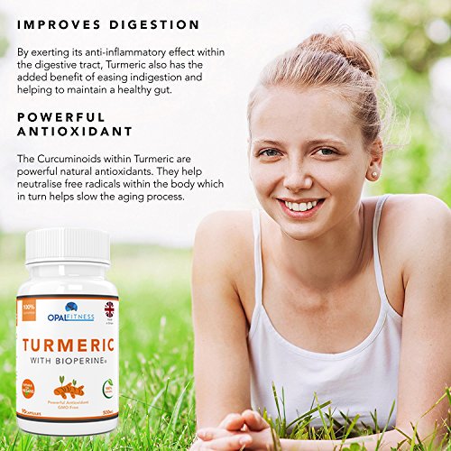 [Australia] - Turmeric Capsules with BioPerine | 500mg Turmeric Curcumin | 90 Veg Capsules | Suitable for Vegans and Vegetarians | UK Produced and GMO Free | Opal Fitness 