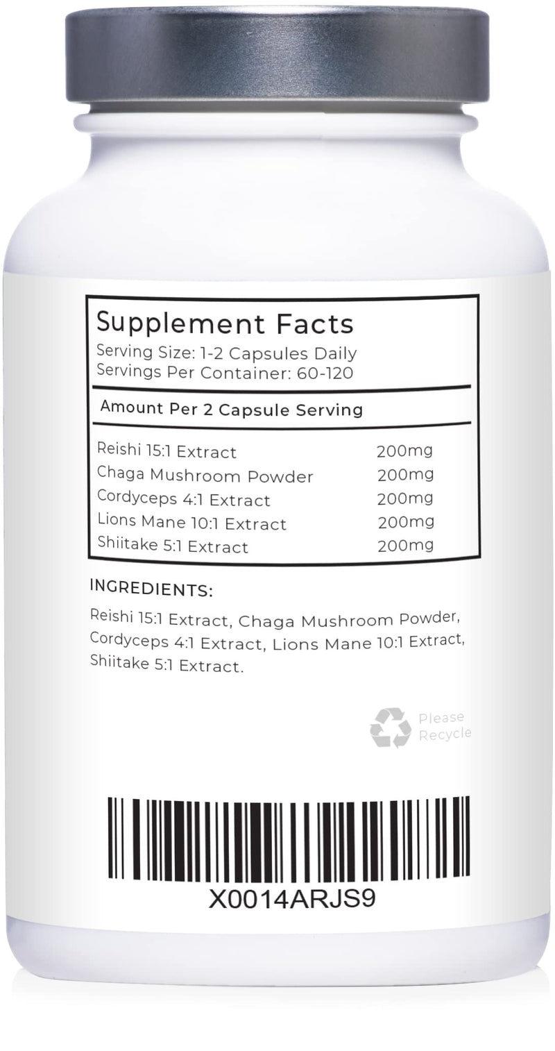 [Australia] - Mushroom Complex by LLS | Contains 1000mg Reishi, Chaga, Cordyceps, Lions Mane and Shiitake Mushrooms | 120 Capsules - 2 Month Supply | No Fillers | Vegan | Love Life Supplements 