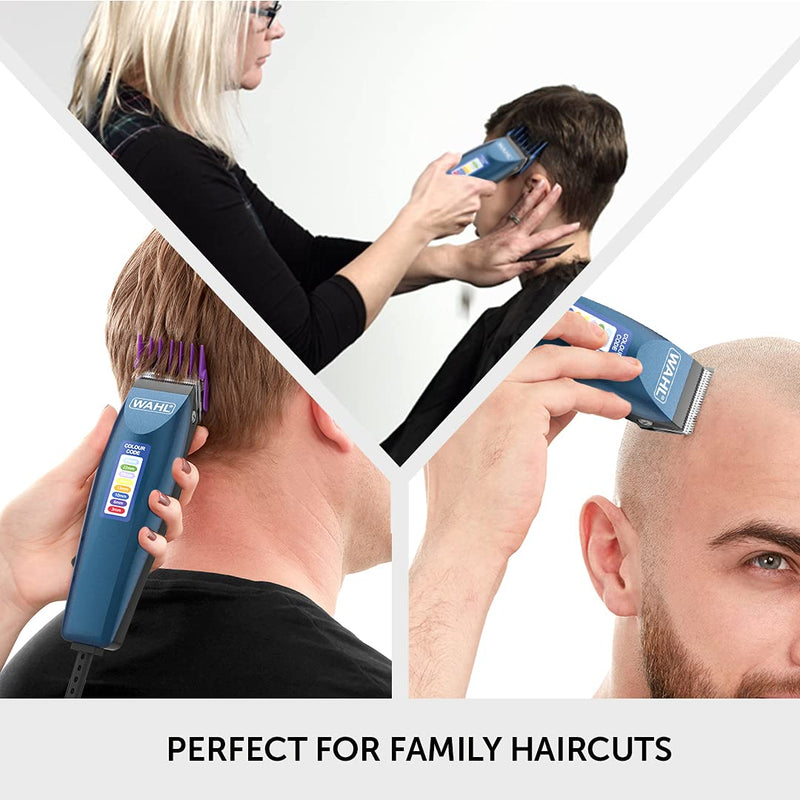 [Australia] - Wahl Colour Pro Corded Clipper, Hair Clippers for Men , Head Shaver, Men's Hair Clippers, Colour Coded Clipper Guides, Corded, Family at Home Haircutting Blue Corded single 