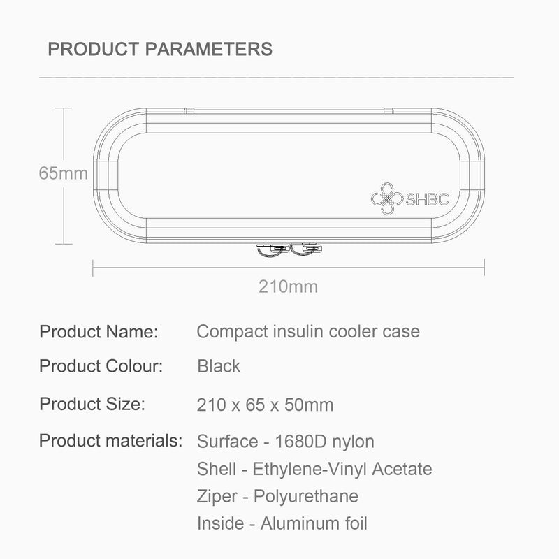 [Australia] - SHBC Compact Insulin Cooler Travel case for Diabetics Carrying On, Working, Office, etc. Well-Organized Small Bag for Medication Cooling Insulation Epi Pen Carrying Case with One Ice Pack Black 