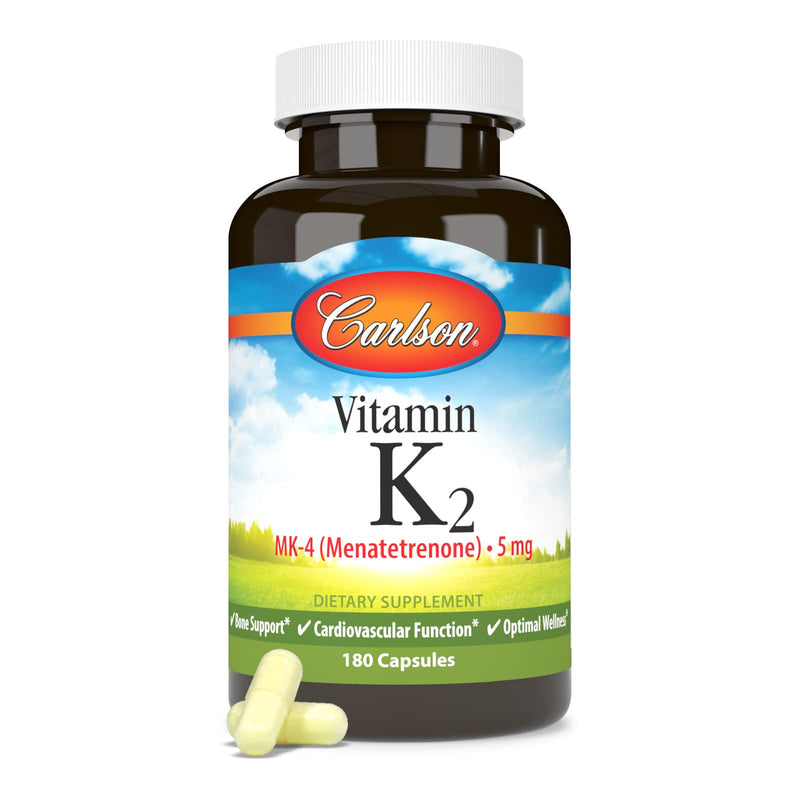 [Australia] - Carlson - Vitamin K2, MK-4 (Menatetrenone), Vitamin K Supplement, Bone & Heart Health, K2 Vitamin, Soy-free, Vitamin K-2, K2 Vitamins, 180 Capsules 