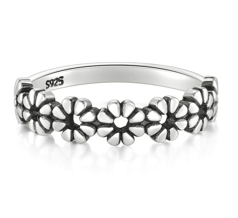 [Australia] - 925 Sterling Silver Ring, BoRuo Daisy Flower Hawaiian High Polish Tarnish Resistant Comfort Fit Wedding Band Ring 4 