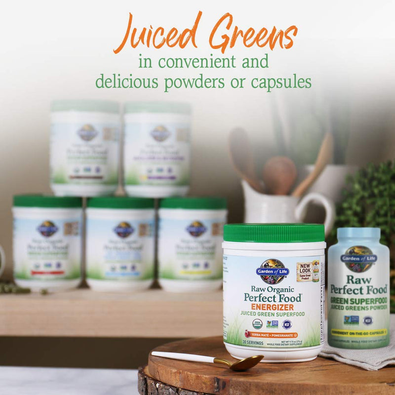 [Australia] - Garden of Life Raw Organic Perfect Food Energizer Juiced Green Superfood Powder - Yerba Mate Pomegranate, & Probiotics, Gluten Free Whole Food Greens Supplements, 30 Servings, 9.73 Oz 
