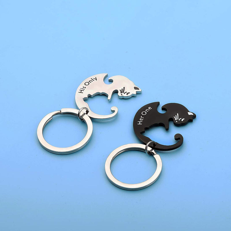 [Australia] - 2Pcs Cat Puzzle Piece Matching Couple Keychain Set His Only Her One Yin Yang Matching Puzzle Keychain Cat Animal Lover Gift 