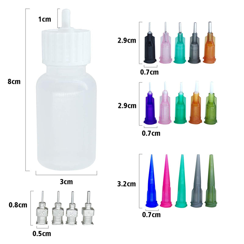 [Australia] - XMASIR Multi Purpose Precision Applicator Set 4 pcs 1 Oz Henna Bottle with 8 Caps 16 pcs Needle Tips Sizes,Use For Henna Tattoo Paste 