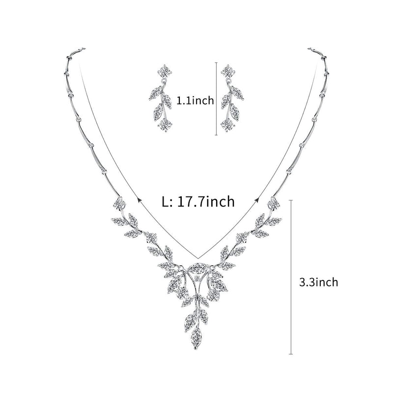 [Australia] - WeimanJewelry Women Marquise Cut Cubic Zirconia Leaf Bridal Y-Necklace and Dangling Earring Jewelry Set for Wedding Silver 