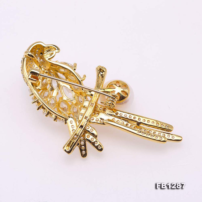 [Australia] - JYXJWELRY Pearl Brooches Parrot 10mm Round White Freshwater Cultured Pearl Brooch Pin for Women 