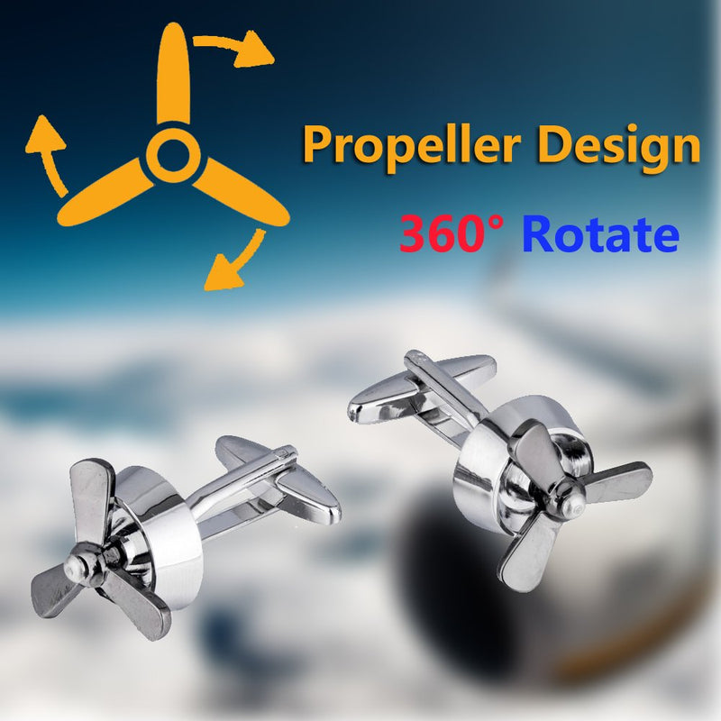 [Australia] - BagTu Propeller Cufflinks Set, Airplane Propeller Set, 2pcs Plane Aircraft Fan Blade Cufflinks with Gift Box and 1pc Greeting Card 