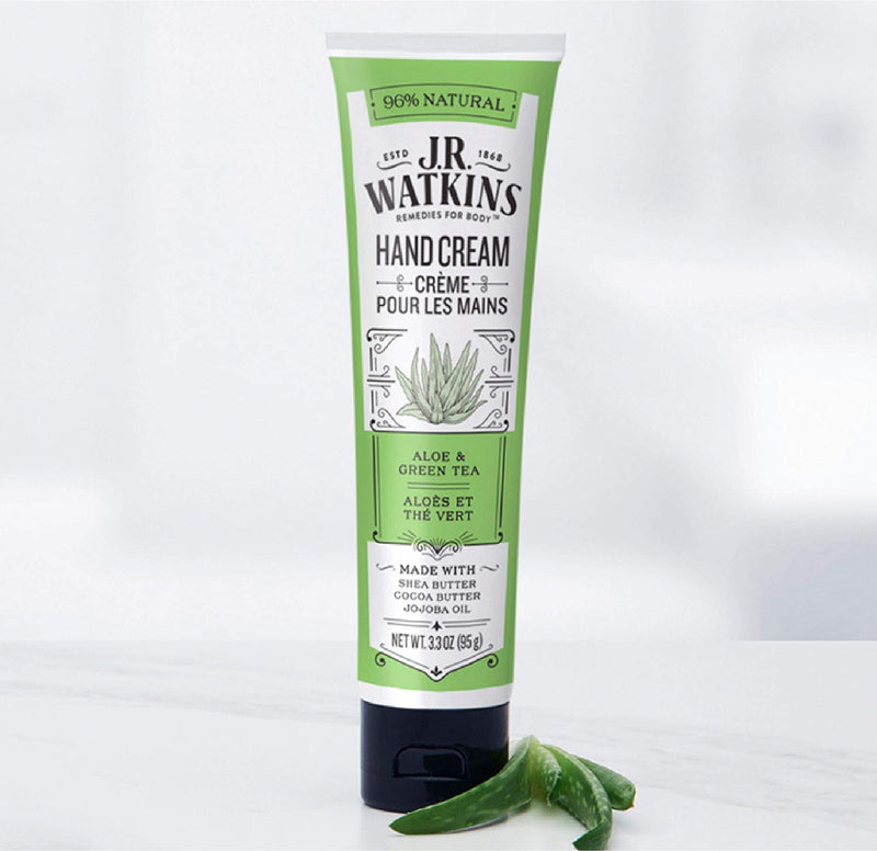 [Australia] - J.R. Watkins Natural Moisturizing Hand Cream, Hydrating Hand Moisturizer with Shea Butter, Cocoa Butter, and Avocado Oil, USA Made and Cruelty Free, 3.3oz, Aloe & Green Tea, Single 3.3 Ounce (Pack of 1) 