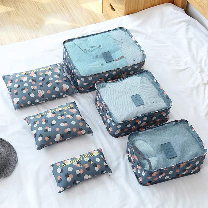 [Australia] - Wolike 12 PCS Travel Luggage Organiser Bag Compression Pouches Clothes Suitcase, Packing Organizers Storage Bags for Travel Accessories (Blue flowers), S Blue Flowers 