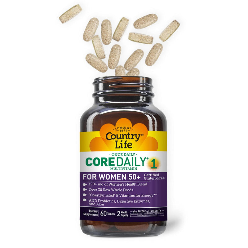 [Australia] - Country Life Core Daily-1 for Women 50 Plus - 60 Tablets - 200+mg of Women's Health Blend - Over 30 Raw Whole Foods 