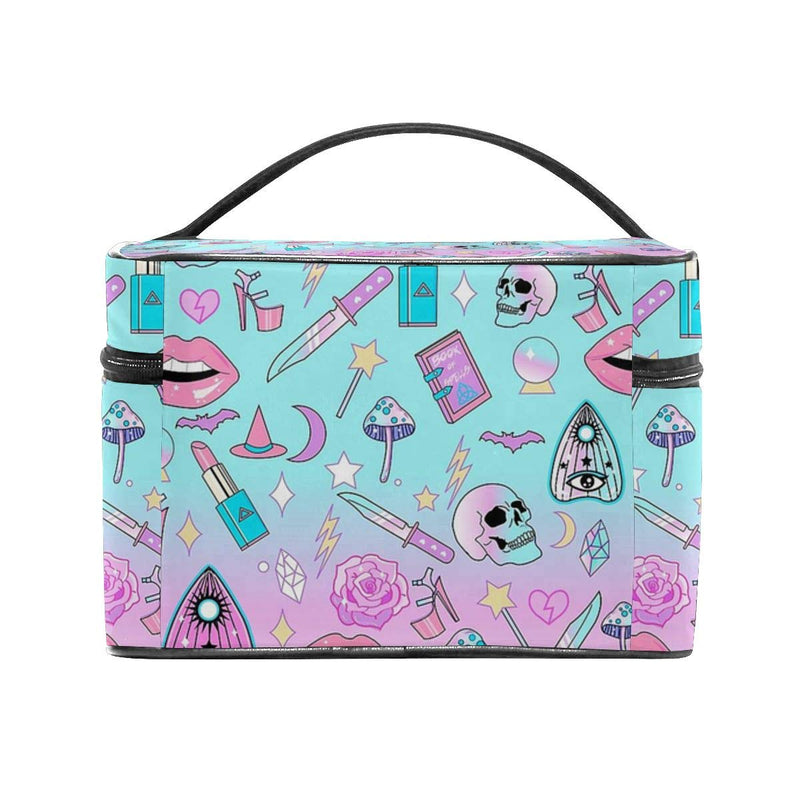 [Australia] - Women Portable Travel Cosmetic Bags Girly Pastel Witch Goth Pattern Mesh Pocket Make Up Bags 