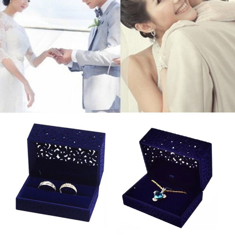 [Australia] - FUTISKY Velvet Ring Box Necklace Box Set, Navy Blue Hollow Jewelry Storage Box For Double Ring Engagement Wedding Gift (Ring & Necklace Box Set) Ring & Necklace Box Set 