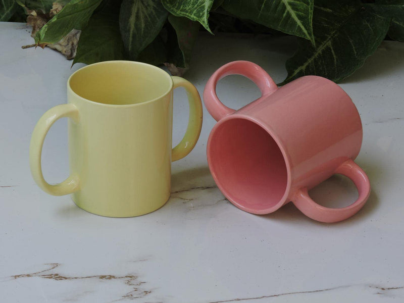 [Australia] - Dual Handle Mug Set of 2 for Secure Hold, MICROWAVE SAFE, 11.83 Fl. Oz. (350 Ml), BPA-FREE, Peach and Yellow Color 