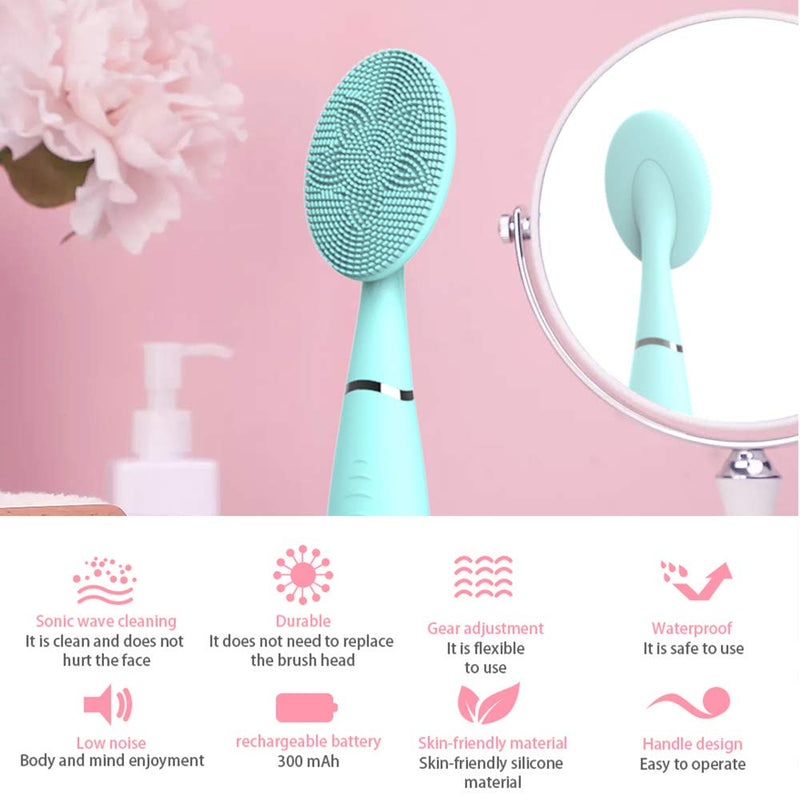 [Australia] - Lyrzzey Sonic Facial Cleansing Brush Waterproof Electric Face Body Scrubber Rechargeable Silicone Brush Gentle Exfoliating, Massaging Portable 5 Modes Blue 