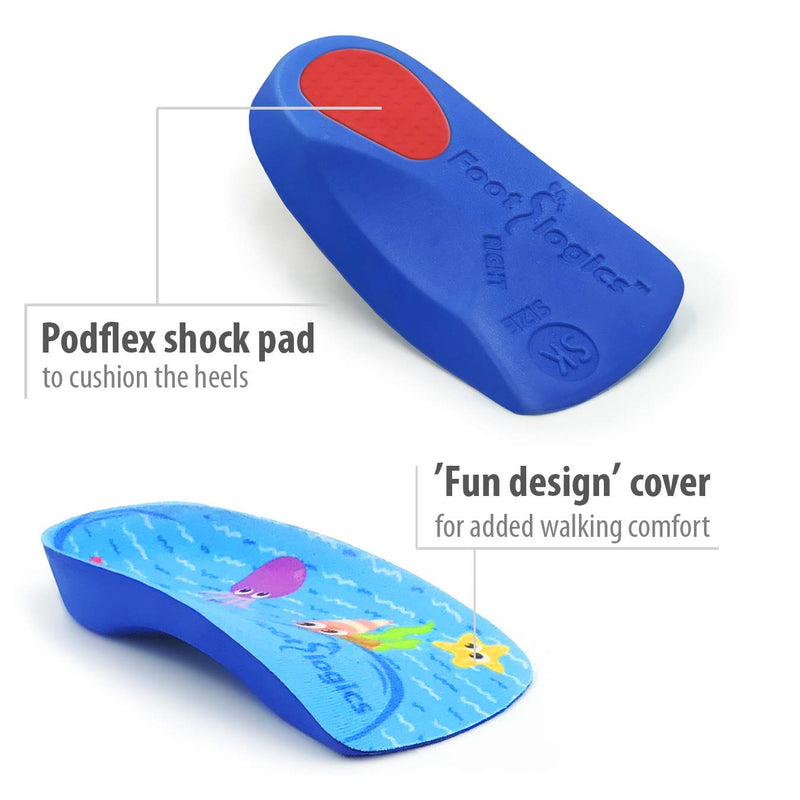 [Australia] - Footlogics Fun Kids Orthotic Shoe Insoles with Arch Support for Children’s Heel Pain (Sever’s Disease), Growing Pains, Flat Feet - Children’s, Pair 3/4 Length (Kids 1-3, Blue) Kids 1-3 3/4 Length - Blue 