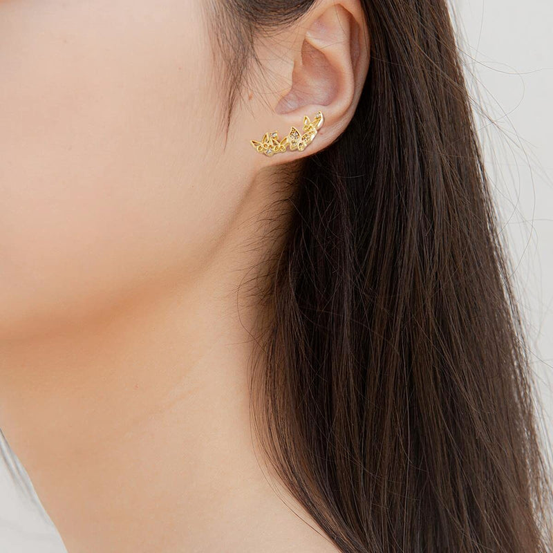 [Australia] - Butterfly Ear Crawler Stud Earrings for Women 14K Gold Plated Star Ear Climber Earrings Flower Cubic Zirconia Simulated Diamond Earring Crawlers Stud Earrings Rose Gold Butterfly 