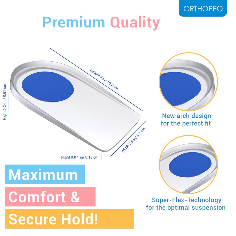 [Australia] - ORTHOPEO© Premium Heel Plantar Fasciitis Pads Inserts - Silicone Gel Support Men for Feet Spurs 2 Pair - Reusable Insole Cups 