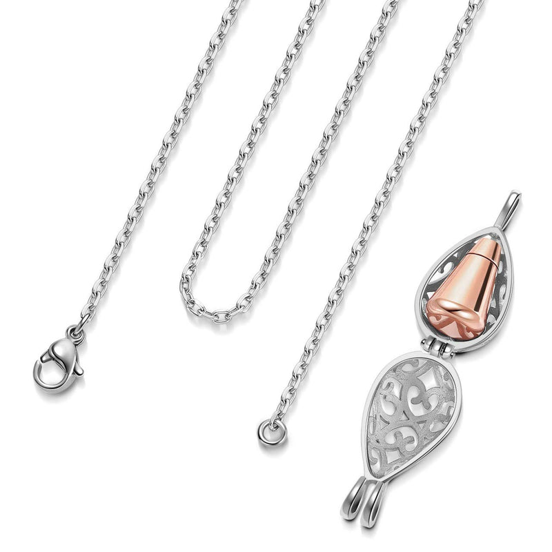 [Australia] - Zysta Urn Locket Necklaces for Ashes Hollow Waterdrop/Lotus Pendant Lockets Necklaces for Women Urns Cremation Jewelry Ash Keepsake Gift Waterdrop (Rose Gold） non-engraving 