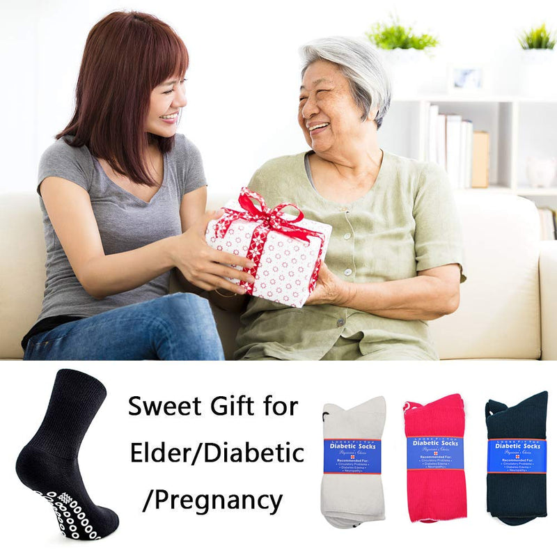 [Australia] - Non-Skid Diabetic Socks for Men Women with Grips, Socks Daze Non-Binding Crew Circulation Half Cushioned Non Slip Socks 10-13 4 Pairs Rose Red 