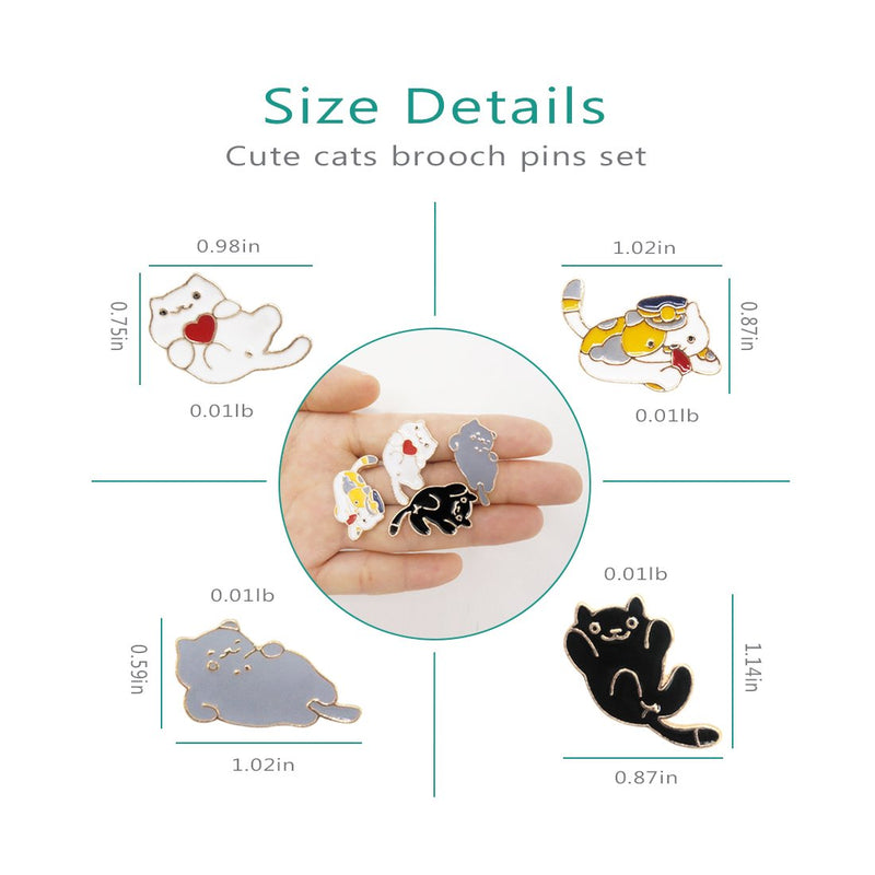 [Australia] - WINZIK Novelty Brooch Pin Set 4pcs Cute Cartoon Cat Kitten Pattern Enamel-liked Lapel Pins Set Badges Ornaments for Women Girls Clothes Bags Backpacks Decor 