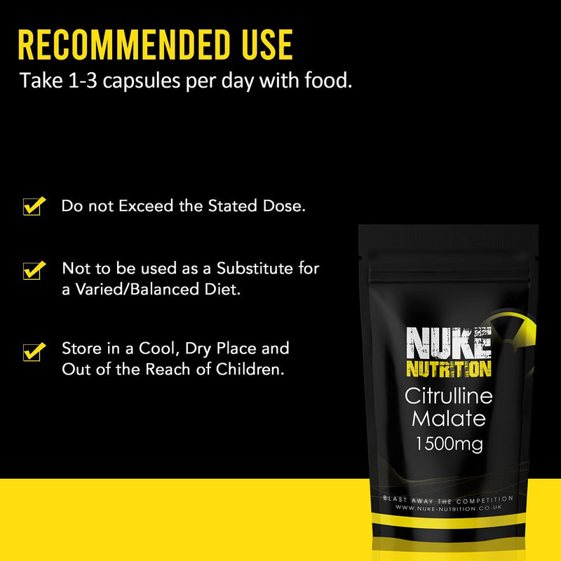 [Australia] - Nuke Nutrition L Citrulline Malate Capsules | 120 Capsules | High Strength 1500mg Dose Supplement | Boost Circulation, Performance & Muscle Recovery | 100% Natural, Preservative & Filler Free | Vegan 120 Count (Pack of 1) 
