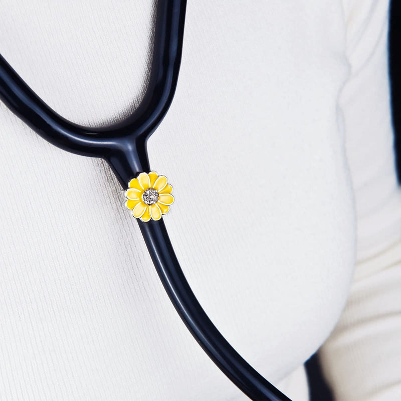[Australia] - HEYGOO 2 Pack Sunflower Bling Stethoscope Charms, Unique Stethoscope Id Name Tag for Doctor Nurse 