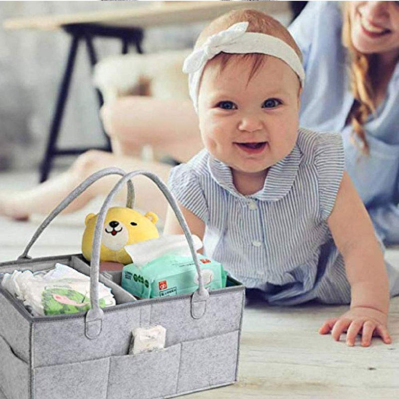 [Australia] - Newthinking Baby Nappy Caddy Organiser, Portable Baby Diaper Caddy Organizer with Changeable Compartments, Felt Nappy Change Caddy for Girls and Boys, Newborn Essentials, Grey Bee 