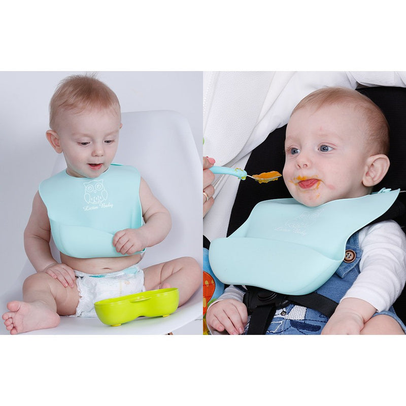 [Australia] - Lictin 3pcs Waterproof Silicone Baby Bibs Wide Food Crumb Catcher Pocket Unisex Bibs Quick Drying Comfortable Food Grade Material Bibs Bacteria Resistant for Infant Toddler Under 3 Years Old 