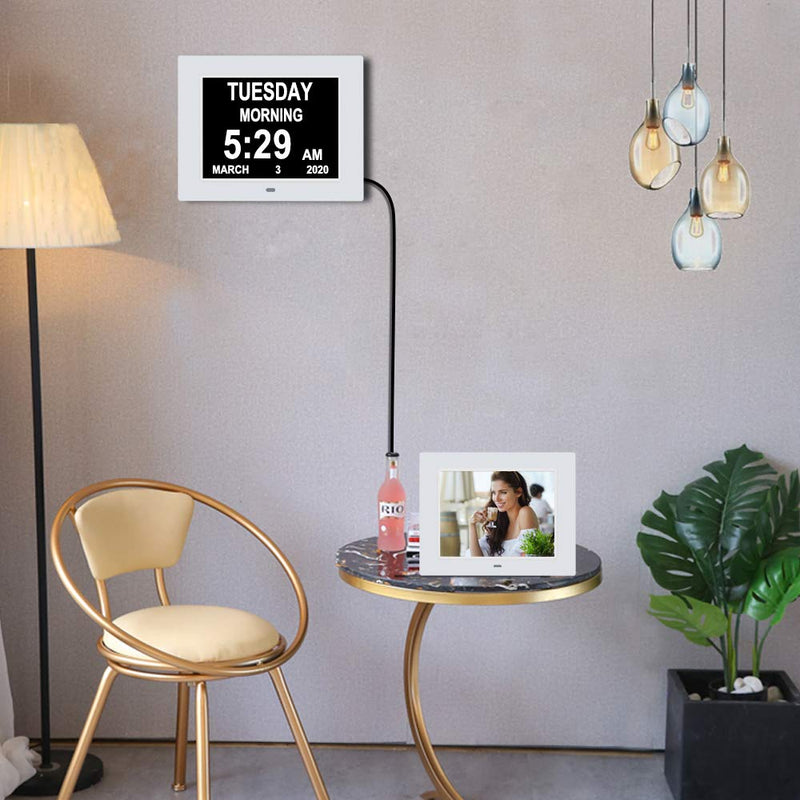 [Australia] - Jaihonda Digital Calendar Day Clock Extra Large Date Time and Day of Week Dementia Clocks for Senior Elderly Vision Impaired with Battery Backup + 8 Alarm Options 7 Inch White 