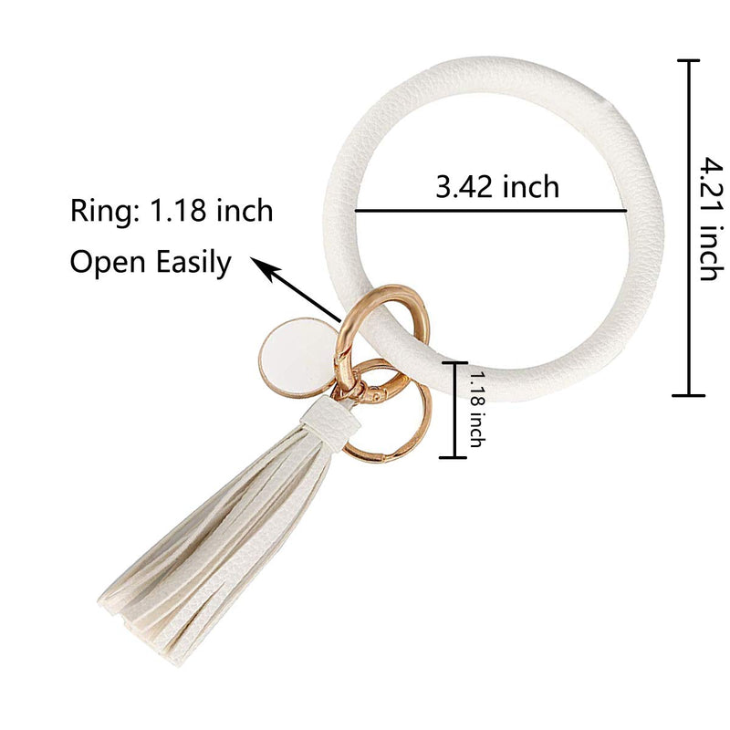 [Australia] - Weixiltc Large Circle Key Ring Leather Tassel Bracelet Holder Keychain Keyring For Women Girl Beige 