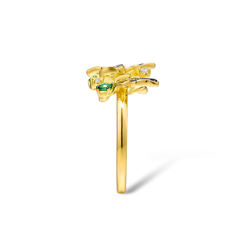 [Australia] - Santuzza Butterfly Ring 925 Sterling Silver Green Spinel Gold Star Flower Dangle Rings Jewelry for Women 6 
