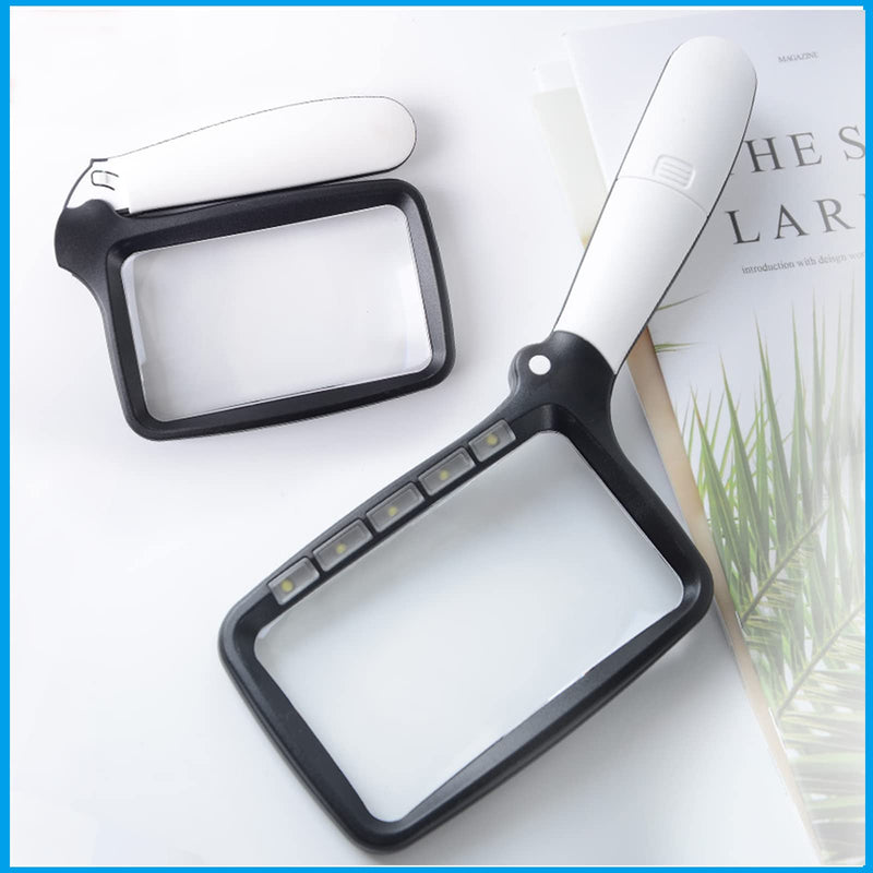 [Australia] - Folded Magnifying Glass with Light, 3X Handheld Large Magnifying Glass LED Lighted Magnifier for Seniors Reading, Soldering, Inspection,Jewelry, Exploring (Folding Handle) Folding Handle 