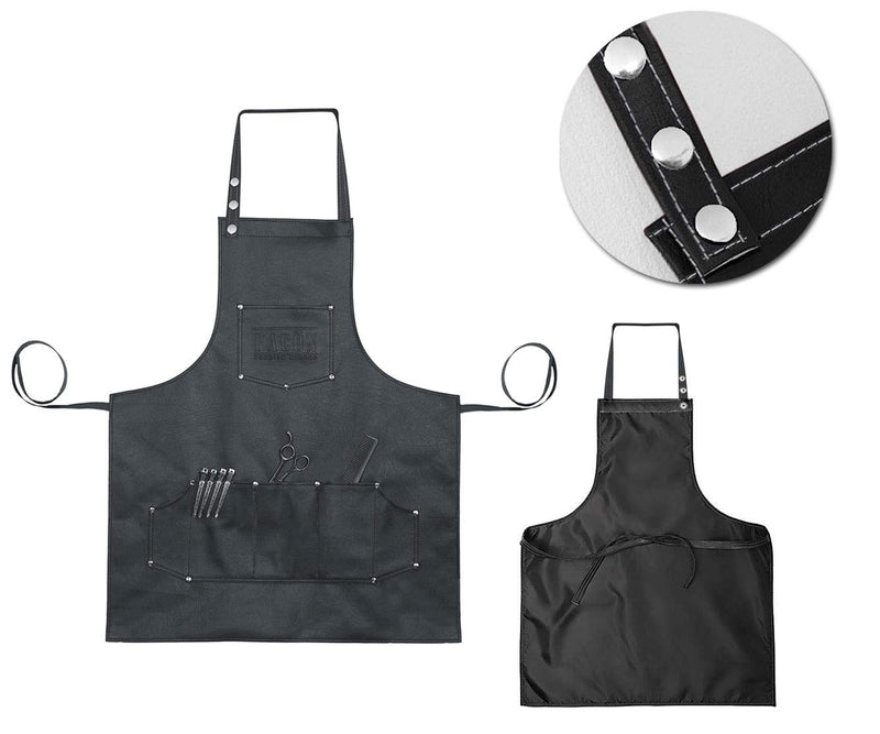 [Australia] - Facón Professional Leather Hair Cutting Hairdressing Barber Apron Cape for Salon Hairstylist - Multi-use, Adjustable with 6 Pockets - Heavy Duty Premium Quality - Limited Edition - 28" x 24" (Black) 