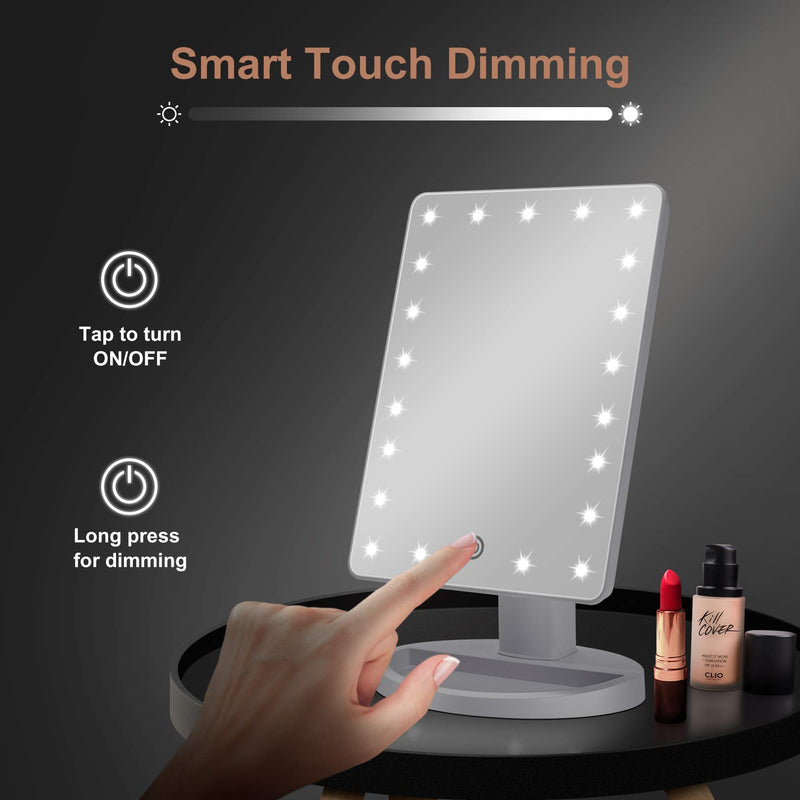 [Australia] - COSMIRROR Lighted Makeup Vanity Mirror with 10X Magnifying Mirror, 21 LED Lighted Mirror with Touch Sensor Dimming, 180°Adjustable Rotation, Dual Power Supply, Portable Cosmetic Mirror (White) White 