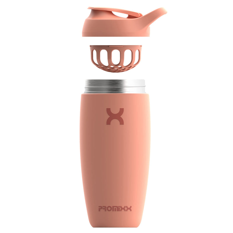 [Australia] - Promixx Pursuit Shaker Bottle Insulated Stainless Steel Water Bottle and Blender Cup, 550ml, Coral 