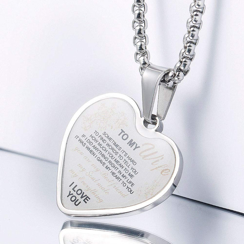 [Australia] - Wolentty Elegant Stainless Steel Wife Statement Necklace with Love Heart Pendant Jewelry Gift for Women Girls 