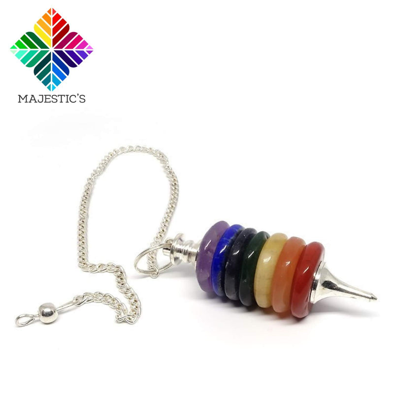[Australia] - 7 Chakra Dowsing Pendulum - Divinatory Radiesthesia Pendant in Natural Stones: Quartz Amethyst Aventurine Jasper - The Most Complete Seven Chakra Pendulum 