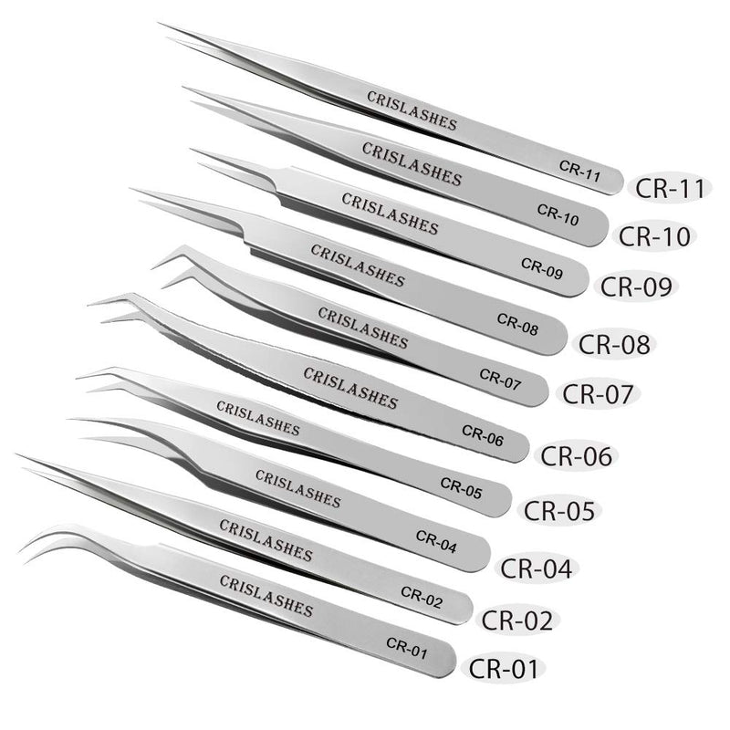 [Australia] - Eyelash Extension Tweezers for Volume Lashes Individual Lashes Straight and Curved Pointed Tweezers Stainless Steel Tweezers Eyelash Extension Supplies (CR-01) CR-01 