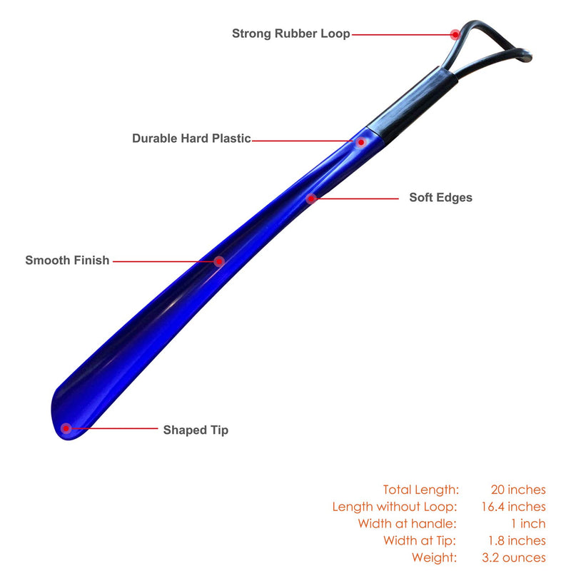 [Australia] - GINKGO Shoe Horn 19.7" Long Handled Shoehorn, Premium ABS Sturdy Material Blue 