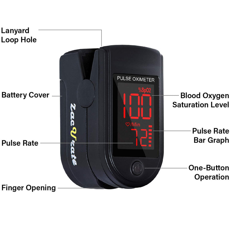 [Australia] - Zacurate Pro Series 500DL Fingertip Pulse Oximeter Blood Oxygen Saturation Monitor with Silicon Cover, Batteries and Lanyard (Royal Black) 